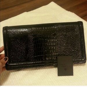 Banana Republic Clutch Purse Black Embossed Patent